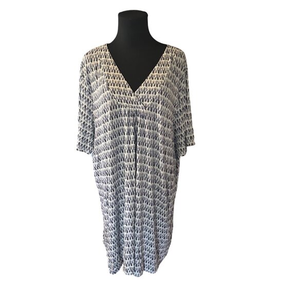 Ulla Popken v-neck short sleeve long plus size gray and white top size 20/22 - Picture 1 of 7